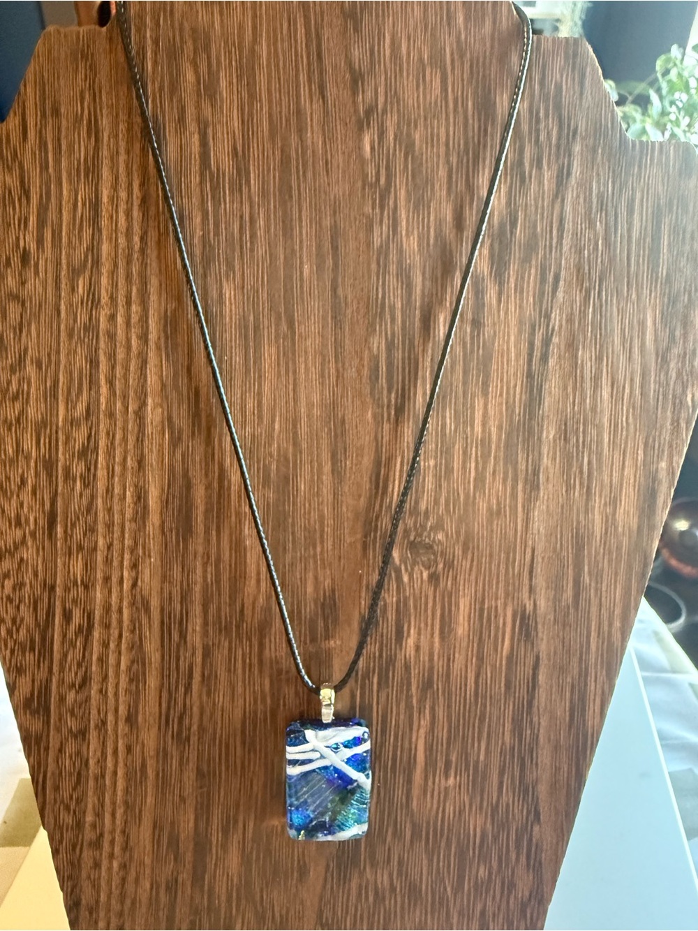 Blue Fused Glass Pendant Necklace
